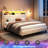 Upholstered Platform Bed With Storage Headboard, Led Lights & Charging Station-2128122662-2128122649
