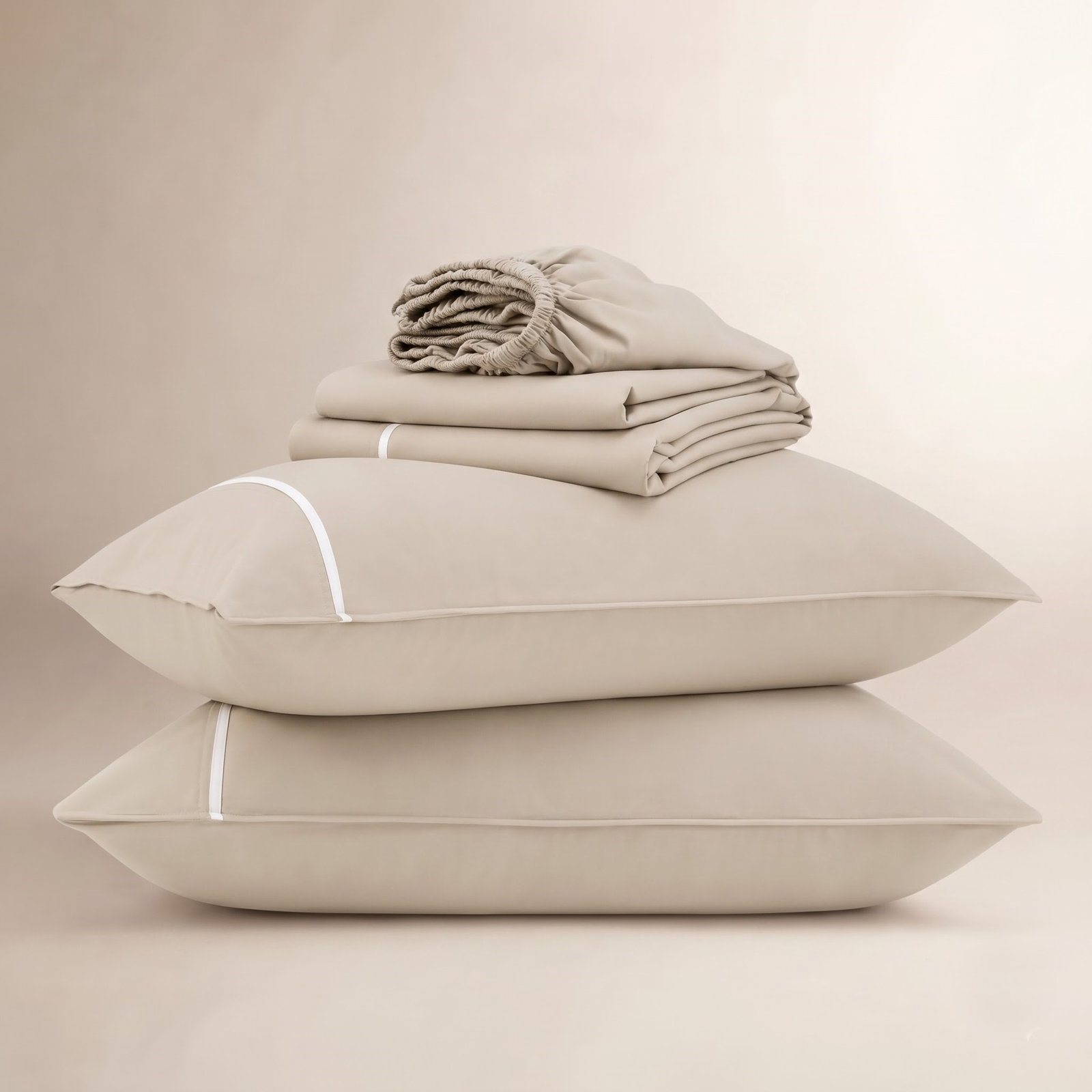 Double Stitch Sheet Set, Queen Sheet Set, Sandstone Contrast