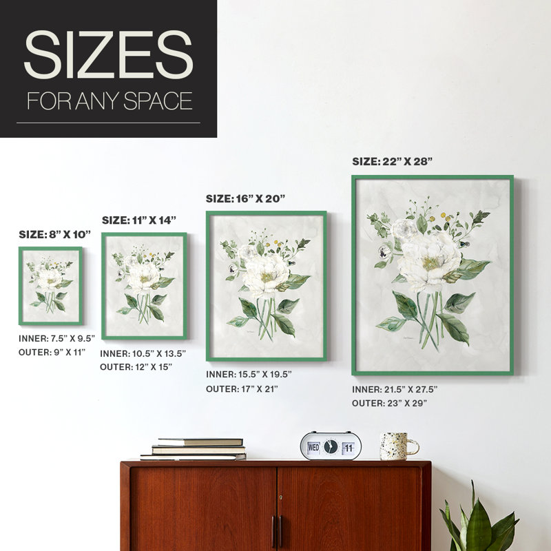 «White Farmhouse Botanical II», reproduction encadrée - bois massif, Vert, H 15 po x l 12 po
