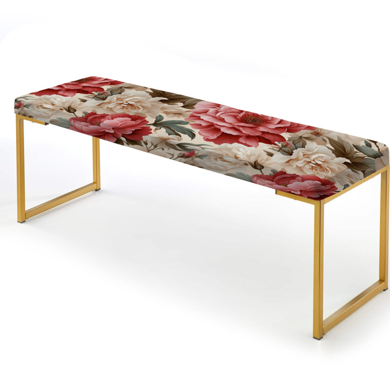 Upholstered Gold Bench, Vintage Roses Grace Victorian Pattern VI