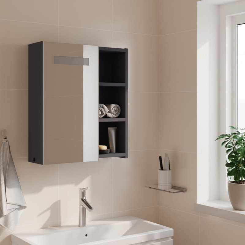 Adrianny W 52mm H Freestanding Framed Medicine Cabinet Mirror, 52 cm H x 45 cm W x 13 cm D, Grey