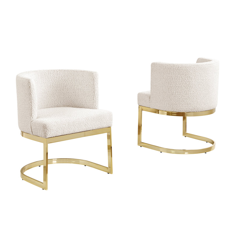 Single Side Chair With Sled Base, Cream, Gold