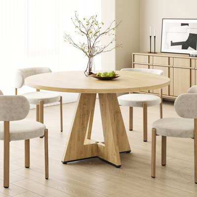 Grande table de salle à manger ronde pour la salle, base en métal et plateau de table en bois, conception sécuritaire, facile à installer de 47 à 4 personnes, fonctionnement stable et fiable, bords lisses, réunions de café convenables