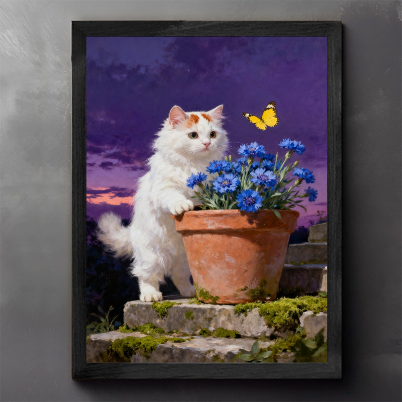 Art mural rétro noir avec chat et papillon, impressions de style rétro, H 17 po x l 13 po