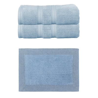 Ensemble de serviettes de bain 100% coton Buariki Collection et tapis de bain 1 pièce réversible