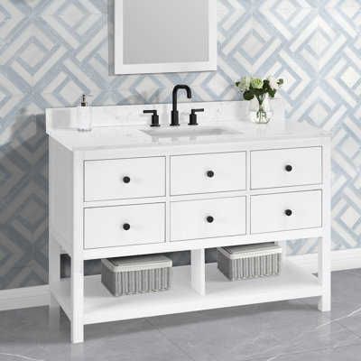 Meuble-lavabo simple 48 po avec comptoir en quartz blanc Carrara Encino, pré-assemblé