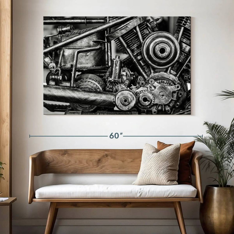 Mehar Old Motorcycle Engine, 34" H x 51" W