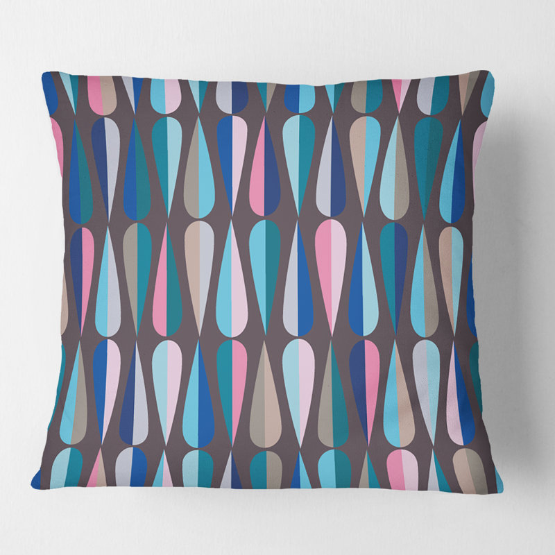 Coussin Retro Retro Drops V - Mid-Century Modern, 18 po x 18 po, Brun et bleu