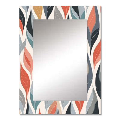 Retro AbstractáLeaves I - Geometric Mirror, Modern Decorative Wall Mirror, Printed Metal Art