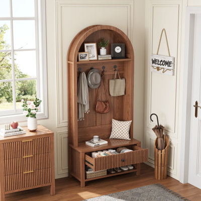 Porte-manteau arqué de 80 cm de large avec banc et rangement à chaussures