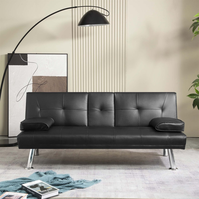 Liyana Upholstered Sofa, Black Faux Fur, 29.92" H x 70.07" W x 31.49" D