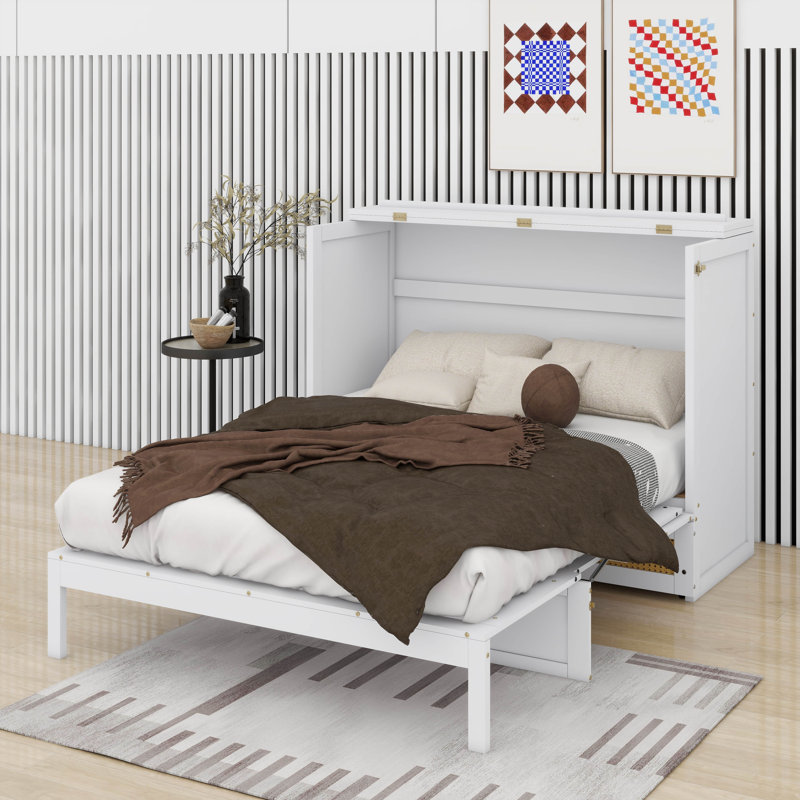 Lit escamotable double avec tiroirs, Blanc