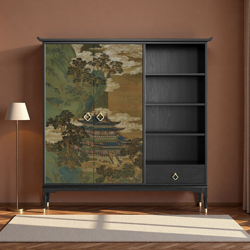 Buffet vintage haut de gamme de style chinois, H 63 po x l 63 po x P 15,7 po, Noir