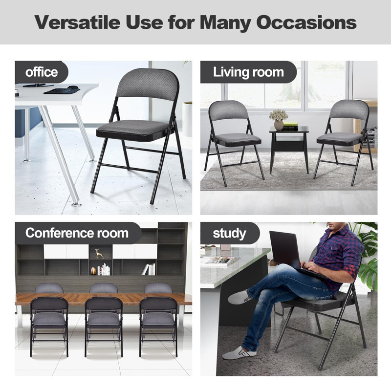 Black Ergonomic Fabric Padded Folding Chair Set