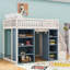 Lit mezzanine double avec tablettes de rangement et escaliers