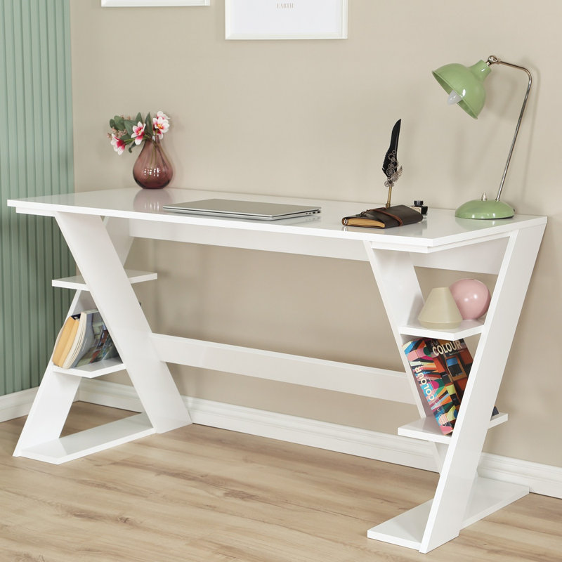 Bureau d'étude moderne avec de nombreuses tablettes, carton blanc, 55,1 po x 28,7 po x 23,6 po | Fabrication robuste, espace de rangement supplémentaire | Idéal pour le bureau à domicile, design élégant et élégant pour les espaces de travail productifs