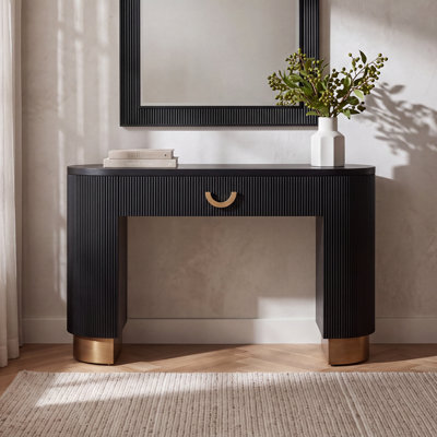 Zion Vertical Ribbed Console Table With Drawer & Column Legs