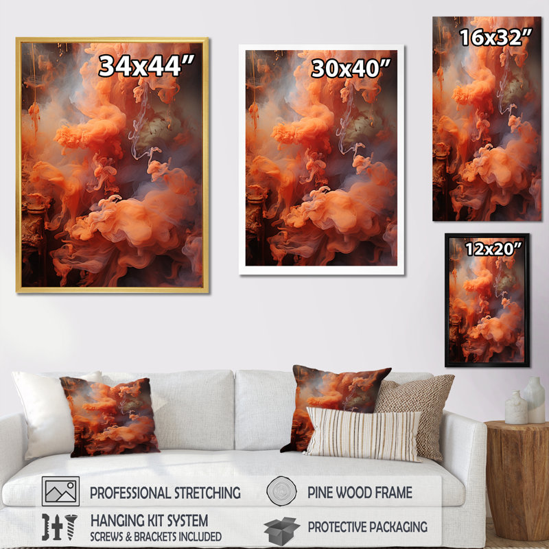 «Hinduism Yajnas Smoky Sienna», art mural sur toile, Cadre flottant noir, H 40 po x l 30 po