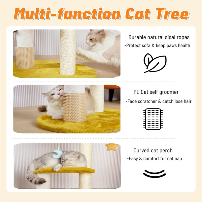 Cloud-Themed Multi-Level Sisal Cat Tree with Perch and Bed