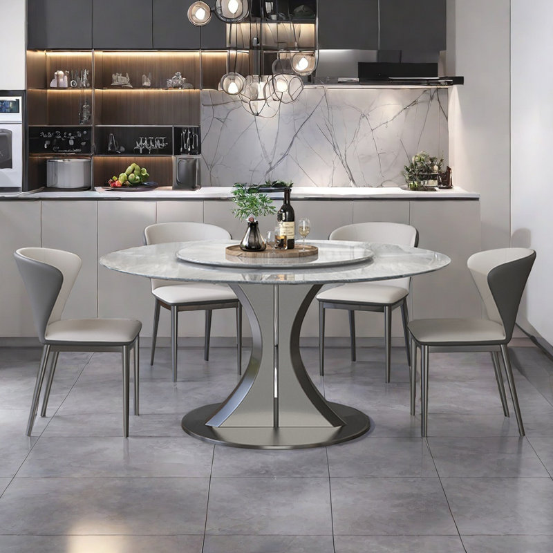 Luxury Round Microlite Stone Dining Table, 29.5"H x 51.2"L x 51.2"W