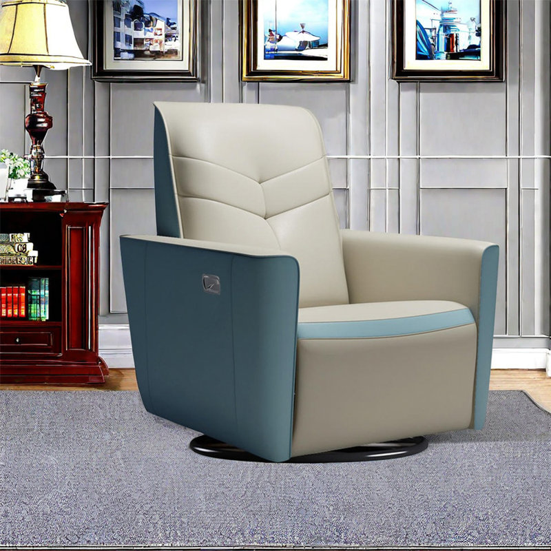 Fauteuil inclinable en similicuir Simmo, Similicuir bleu / beige