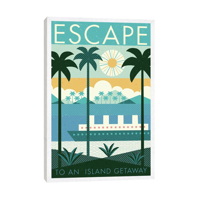 Vintage Travel Poster: ESCAPE by Michael Mullan - Wrapped Canvas Painting, 101.6 cm H x 66.04 cm W, White Floater Frame
