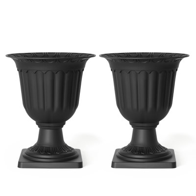 Plastic Urn Planters 15.75"x18.9", Black Classic Urn Flower Pot, for Wedding, Party, Event, Home, Stage, Garden, Balcony, and Patio Decoration, Front Porch Planters, Indoor & Outdoor Vase