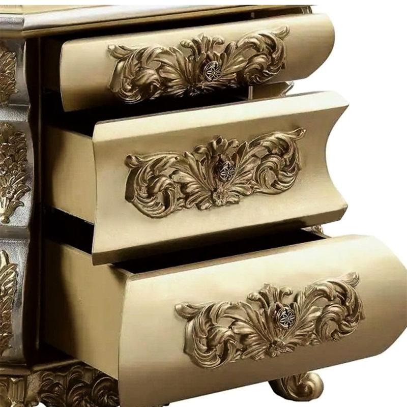 Chambre à coucher avec table de chevet 3 tiroirs en lustre doré, avec tiroir en feutre de teinte dorée pour la chambre à coucher