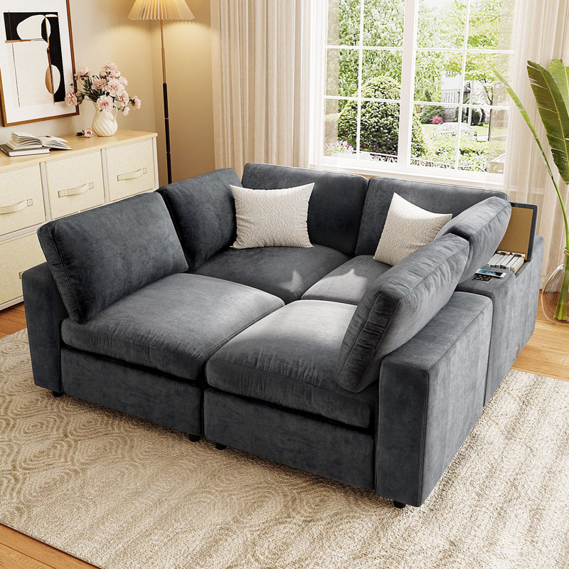 Canapé modulaire convertible 4 pièces Brisia, Gris chenille
