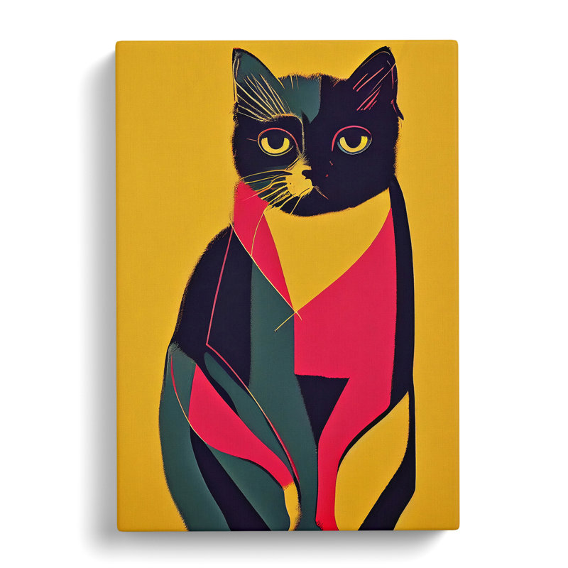 Colourful Cat No.4 Abstract - Wall Art, Wrapped Canvas, 60cm H x 40cm W x 3cm D, White