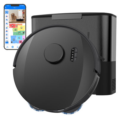 UltraVision Pet Combo Robot Vacuum with Auto-Lift DualSpin Mops, 25,000Pa Suction, 180-Day Auto-Empty Dock, Activated Charcoal Odor Filtration Bags, Object Detection, for Pet Hair Performance