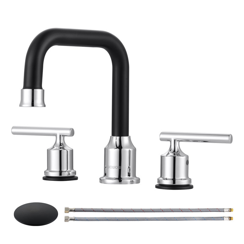 2-handle Bathroom Faucet with Drain Assembly, Chrome/Black