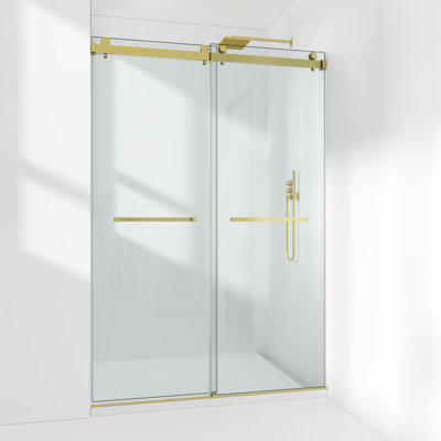 50-55" W x 72" H Frameless Double Sliding Shower Door with 3/8" (10mm) Clear Tempered Glass, Shatter-Resistant Film & Installation Hole Locator