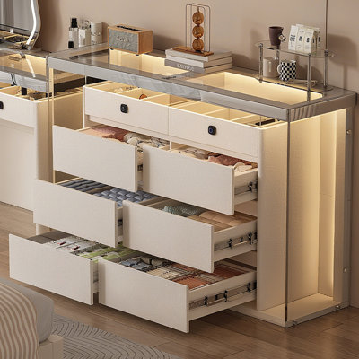 55.12" Stainless Steel Frame + LED Light Luxury Jewelry Cabinet, Fingerprint Lock-Equipped Storage Chest for Precious Jewelry & Accessories