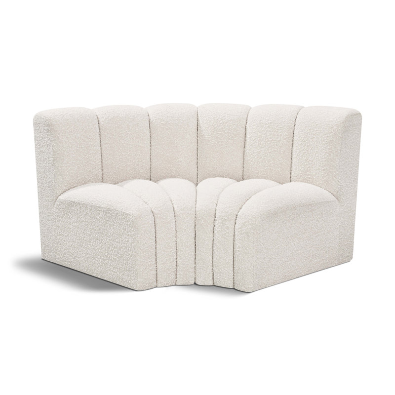 Ivanildo Upholstered Curved Sectional Reversible, Cream Boucle Fabric