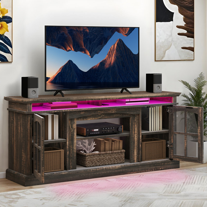 Larocco 65.7" W Farmhouse TV Stand with Power Outlet, Brown