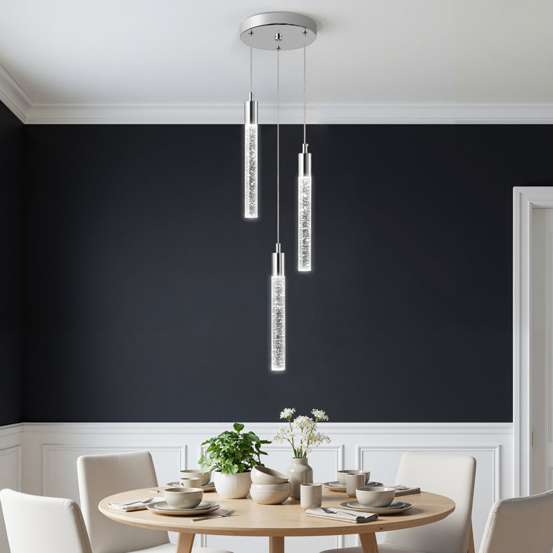 Hamrnand - Light Modern Kitchen Island Pendant Light Dimmable LED Mini Crystal Pendant Lighting, 3, Chrome
