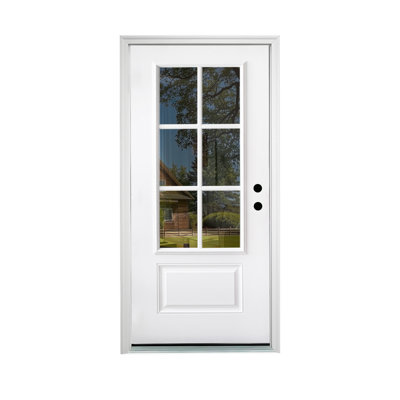 Porte extérieure en fibre de verre avec moulure de brique et de vinyle, porte d'entrée démontable, verre à faible émissivité à 6 verres apprêtés (un ensemble: dalle de porte 1; un autre ensemble: cadre de porte 1)
