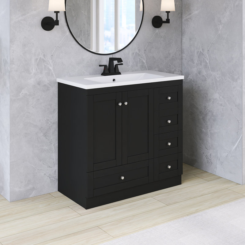 Ensemble de meuble-lavabo autoportant 36 po avec plateau en résine 36 po, Black