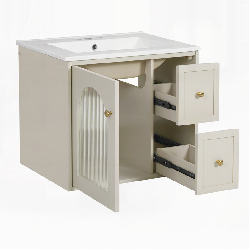 Meuble-lavabo 24 po avec lavabo en céramique, Beige