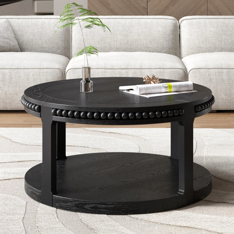 Charette ronde avec tablette de rangement inférieure, Noir