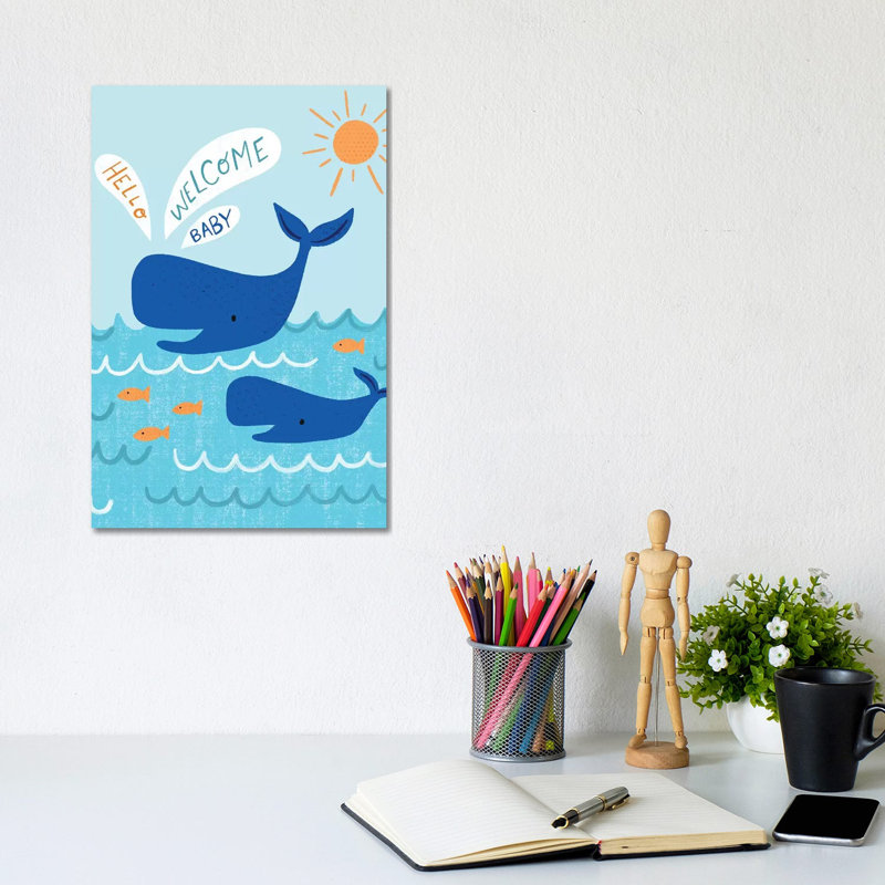 Mama And Baby Whale by Nina Seven - Wrapped Canvas Print, 20.32 cm H x 30.48 cm W