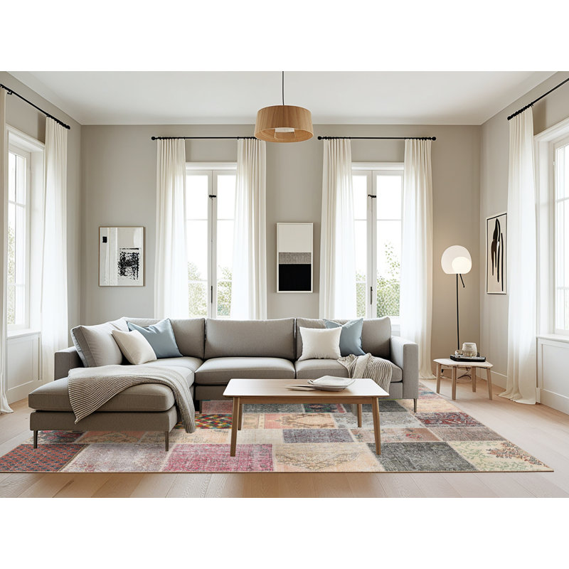 Tapis gris/rose/beige contemporain, Rectangle 8 pi x 12 pi
