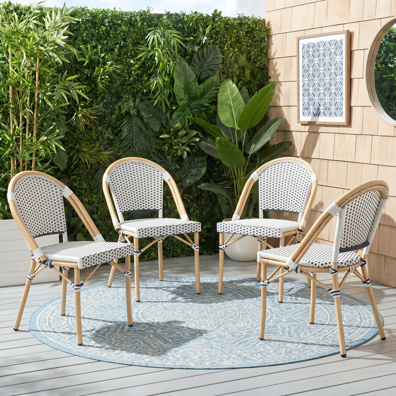 Ensemble de 4 chaises de salle à manger d'extérieur Altesa French Bistro tissées pour la cuisine et le patio, Blanc noir