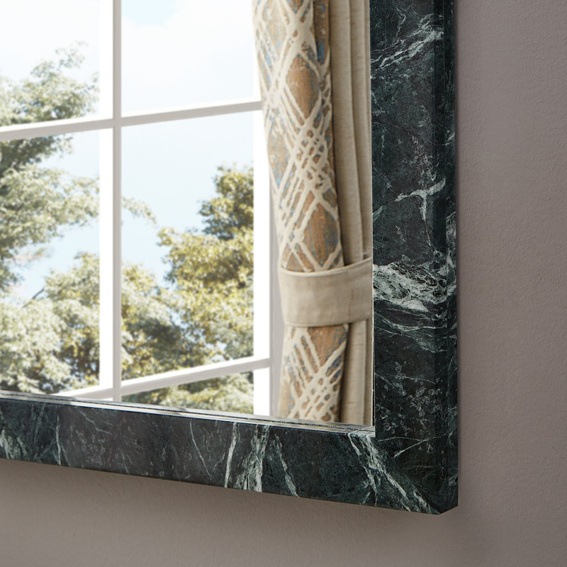Pavia Genuine Travertine Frame Mirror, Marble, Green