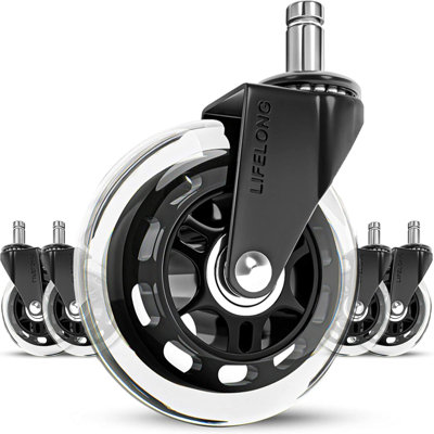 Lifelong Office Chair Caster Wheels For Hardwood Floors And Carpet, Heavy Duty, Universal Fit - Clear