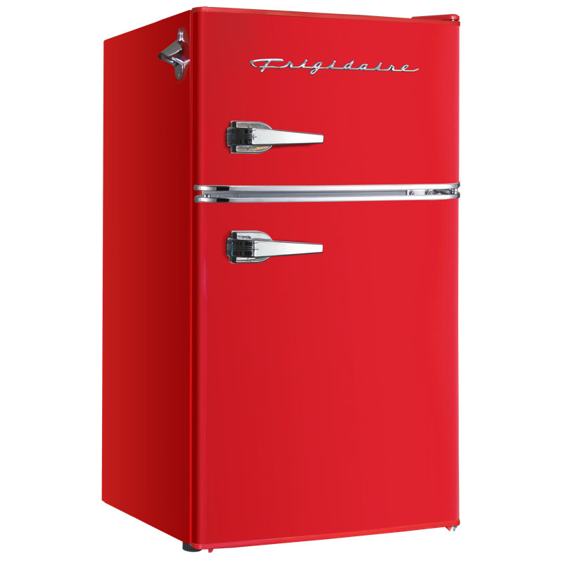 Frigidaire 3.1 Cu. Ft. Retro Compact Fridge Freezer Combo, 2-Door Refrigerator with Built-in Bottle Opener, Red
