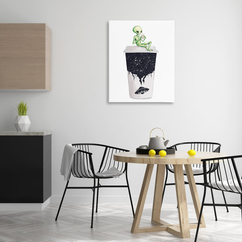Art mural sur toile Alien & Coffee Cup par Ziwei Li, H 40 po x l 30 po