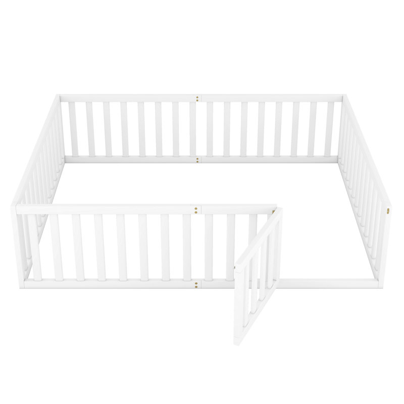 Wood Daybed Frame With Fence, White, Queen