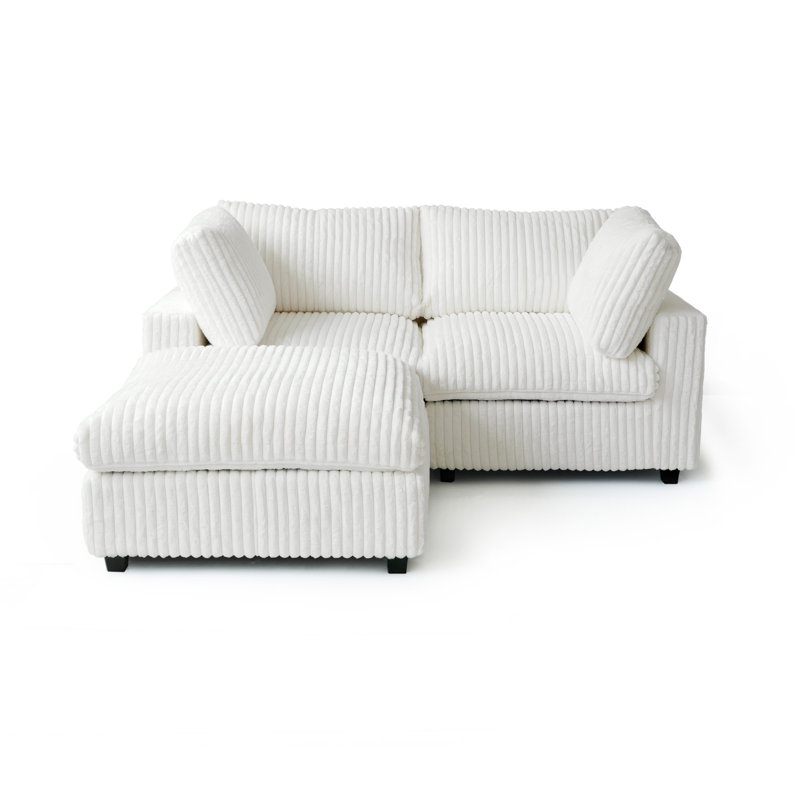 3 - Piece Upholstered Sectional, Beige Faux Fur